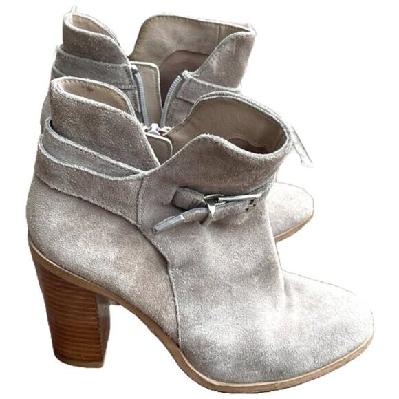 Steve Madden Beige/Grey 3 Inch Heel Ankle Suede Booties with Buckle, Western, 8 - Picture 3 of 7